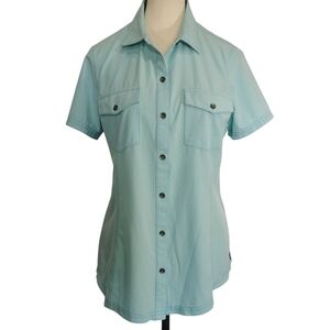 Eddie Bauer Light Blue Short Sleeve Button Down Stretch Adventure Shirt - Sz M